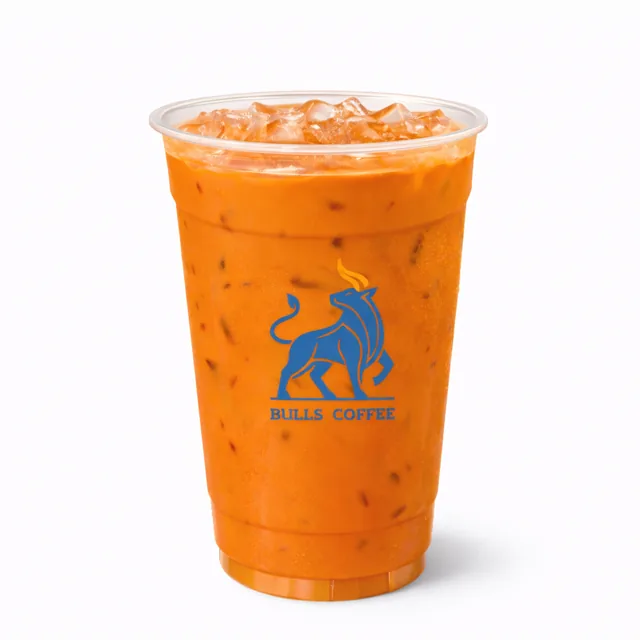Thai milk tea in a Bulls Coffee cup